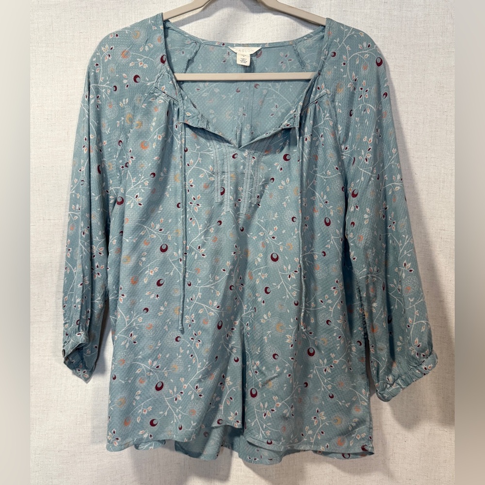 Caslon Teal Floral Blouse, Size M